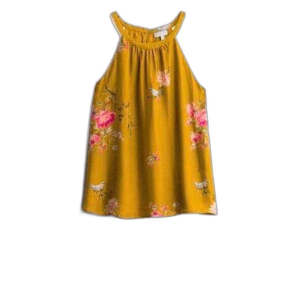Gold Joie Silk Printed Halter Neck Sleeveless Blouse Top (NWT)